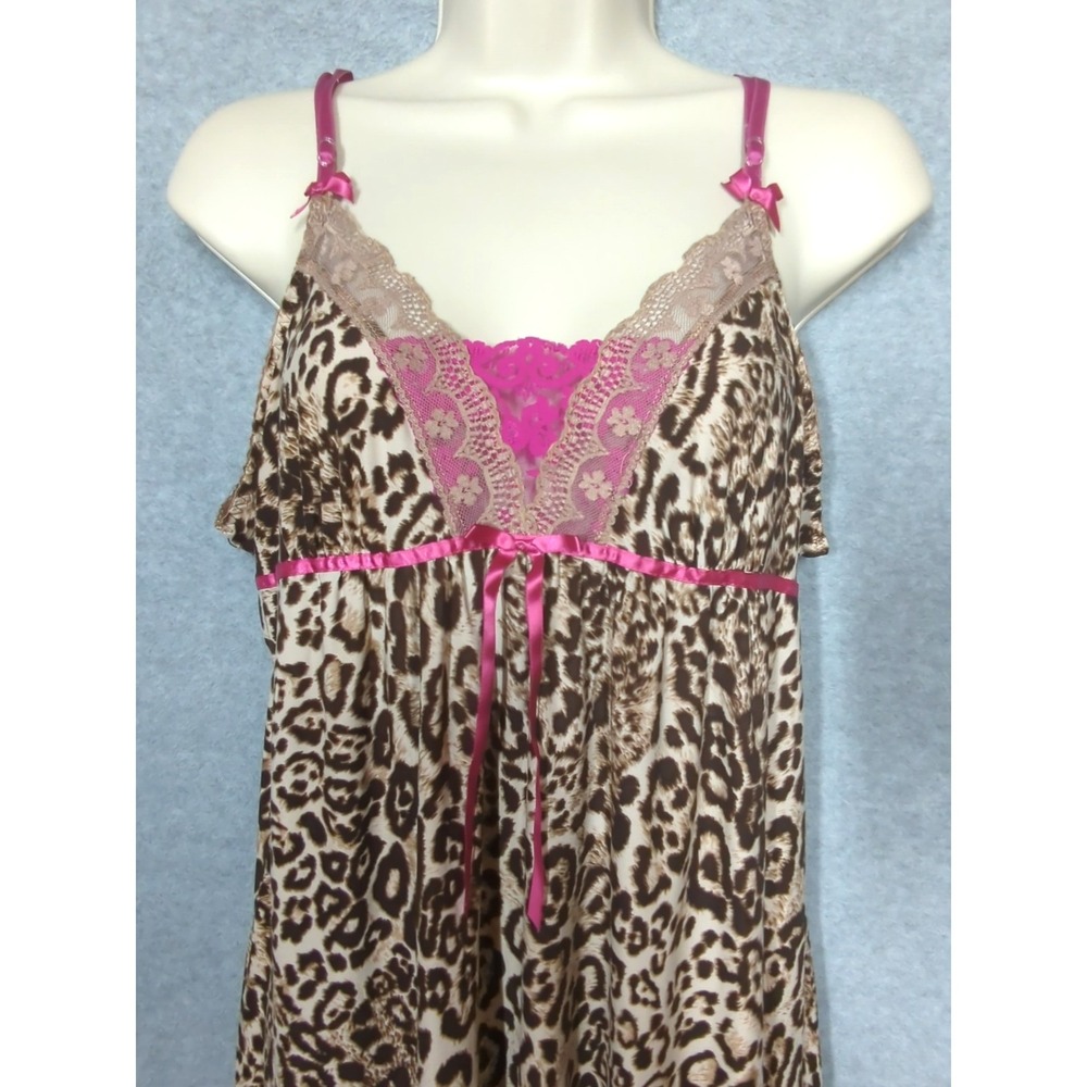 Leopard Print Maxi Slip L Lace Accent Baby Doll Studio Donatella Wild Thing Sexy
